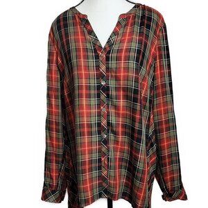 J Jill Red Plaid Button Front Top - sz Medium